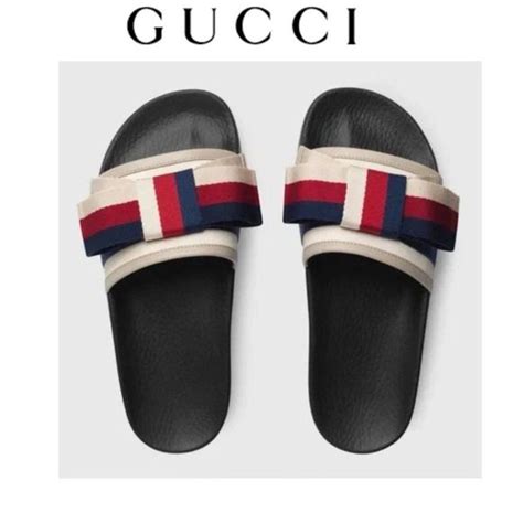 gucci sylvie slides bow|GUCCI Satin Web Sylvie Bow Slide Sandals 37 White.